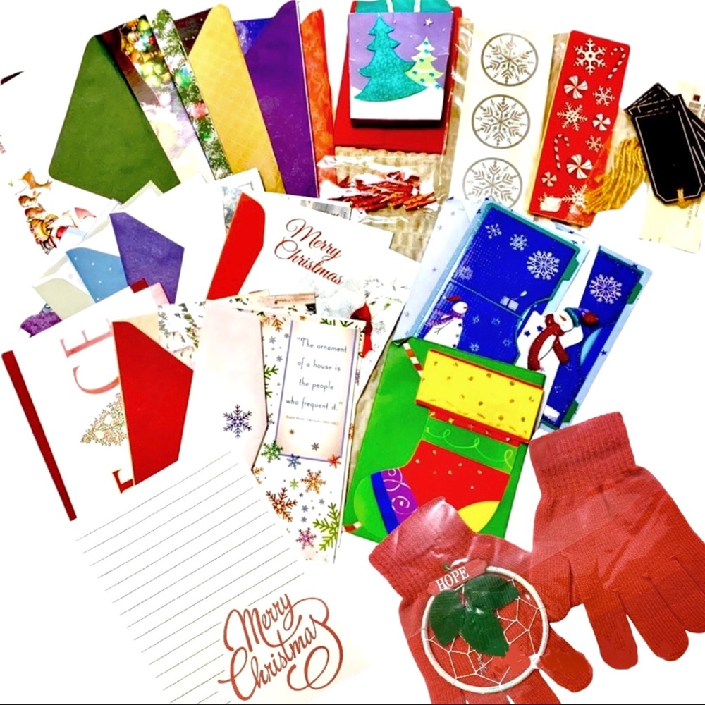 Big Holiday Craft GiftCards Stickers Scrapbooking Red Knit Gloves + More Set NWT